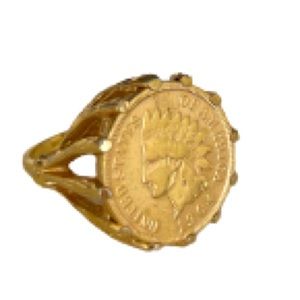 Indian Head Penny Ring 18k
Gold Electroblated Edwardian
Stvle